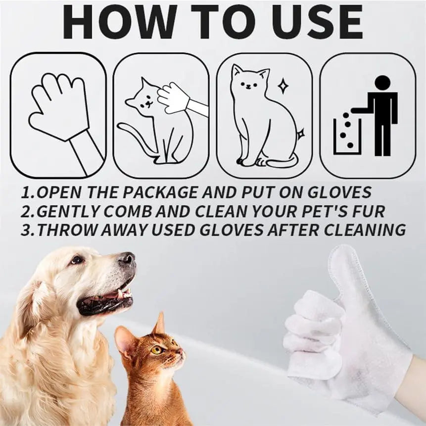 Pet Cleaning Gloves No-Rinse Wipes for Dogs & Cats Face Ears Paws Cleaning 6 Single-Use Gloves No Water Required Grooming Apple Oil Magic Cleaner