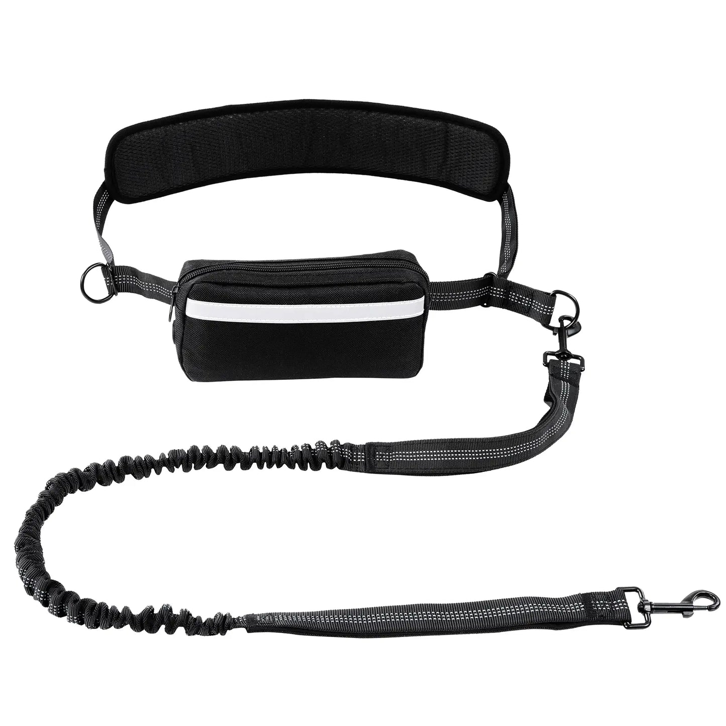 [Springglowup] HEBEMAT Hands Free Dog Leash with Zipper Pouch, Dual Padded Handles and Durable Bungee for Walking, Jogging and Running Your Dog (Large, 25-120 Lbs, Black)
