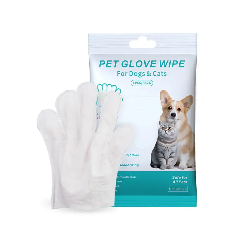 Pet Cleaning Gloves No-Rinse Wipes for Dogs & Cats Face Ears Paws Cleaning 6 Single-Use Gloves No Water Required Grooming Apple Oil Magic Cleaner