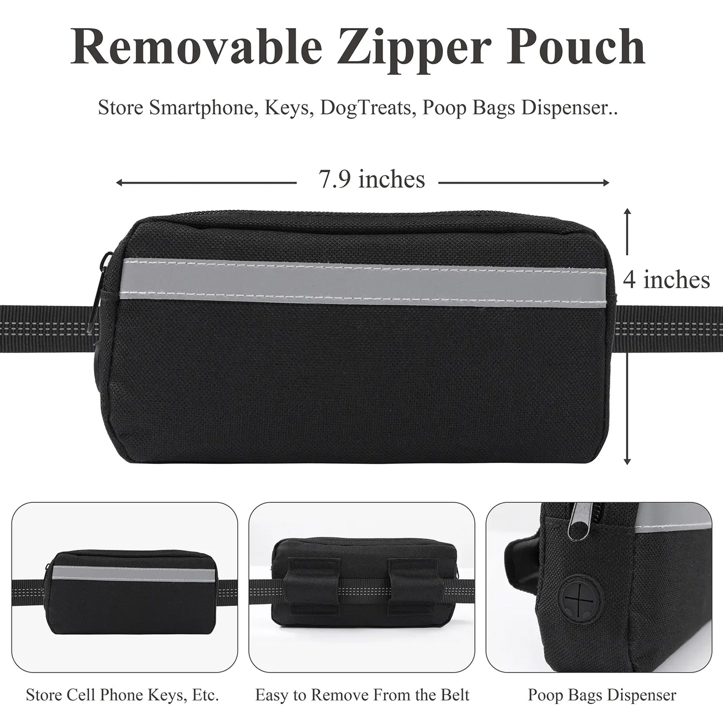 [Springglowup] HEBEMAT Hands Free Dog Leash with Zipper Pouch, Dual Padded Handles and Durable Bungee for Walking, Jogging and Running Your Dog (Large, 25-120 Lbs, Black)