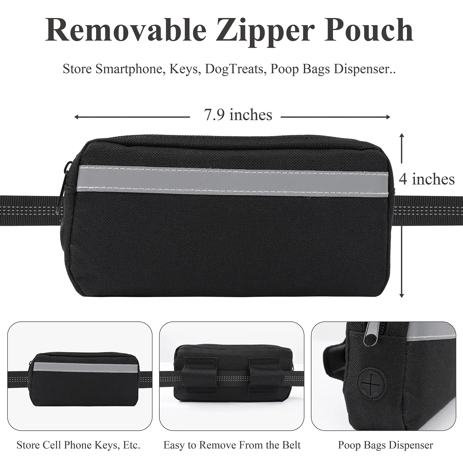 [Springglowup] HEBEMAT Hands Free Dog Leash with Zipper Pouch, Dual Padded Handles and Durable Bungee for Walking, Jogging and Running Your Dog (Large, 25-120 Lbs, Black)